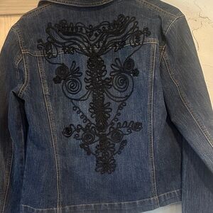 Chico's Blue Jean Jacket with Black Embroidery